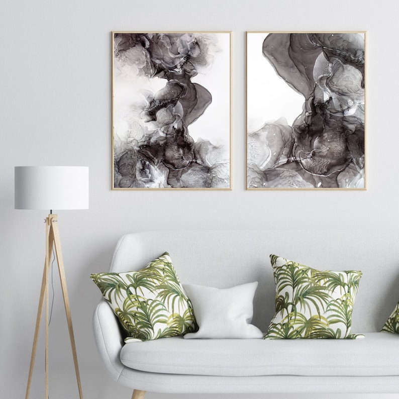 Abstract Gray Wall Art Set of 2 Modern Gray Wall Art Set Etsy