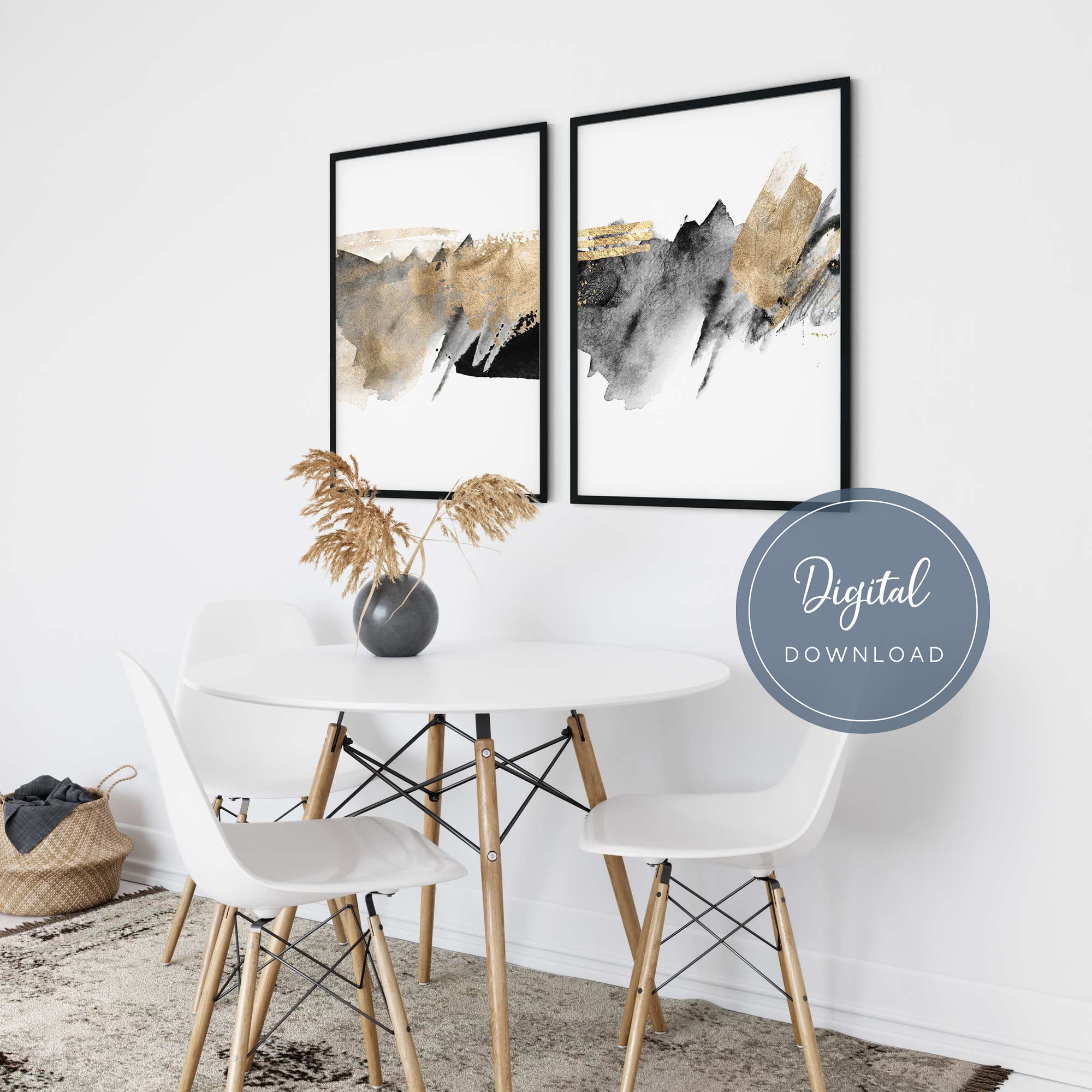 Black and Gold Wall Art Set of 2 Modern Abstract Wall Art Etsy Canada