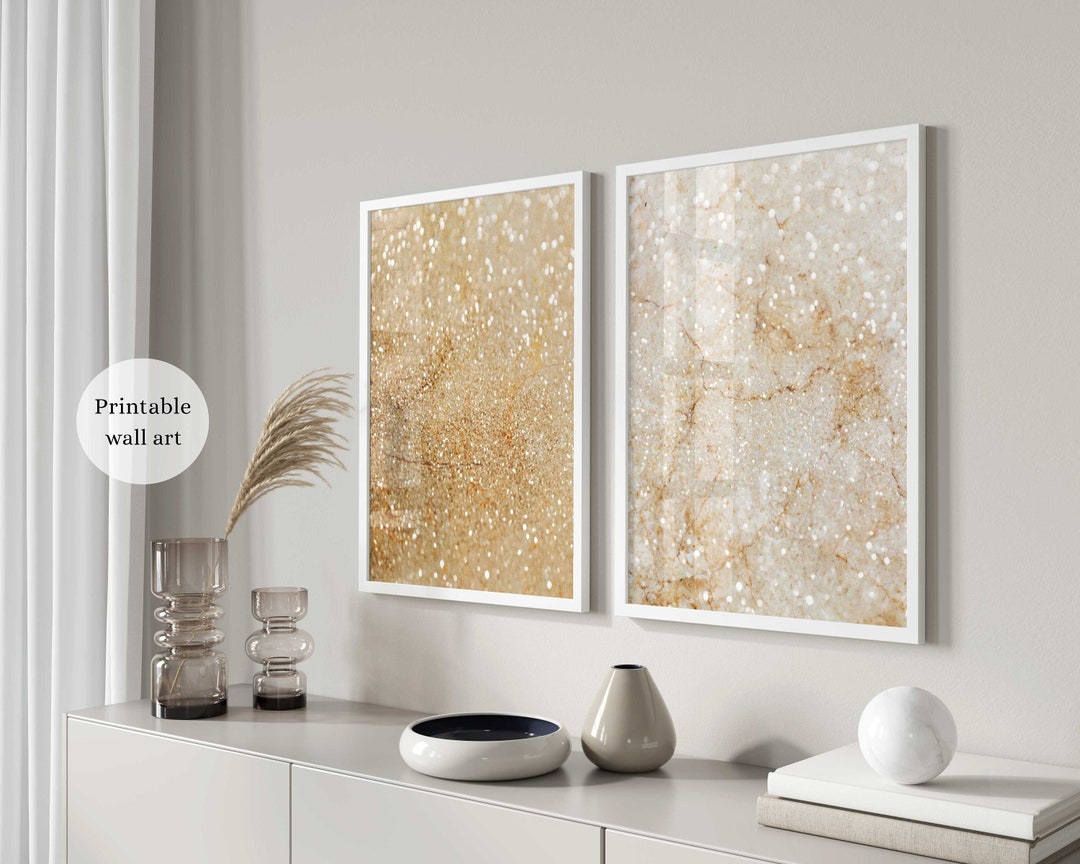 Gold Wall Art Prints, Abstract Gold Prints Set of 2, Gold Tones Neutral