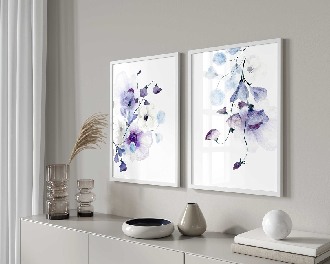 Purple Floral Wall Art Set of 2 Lilac Wall Art Lavender Etsy