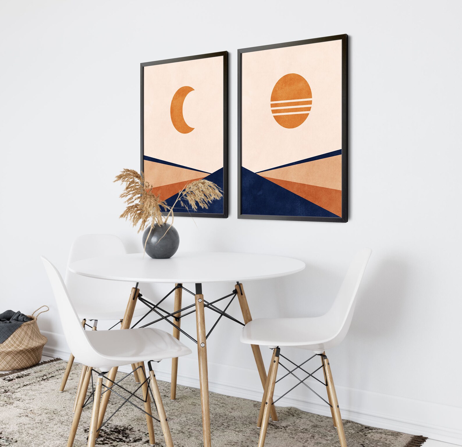 Blue Orange Wall Art Set of 2 Mid Century Wall Art Set of 2 Etsy