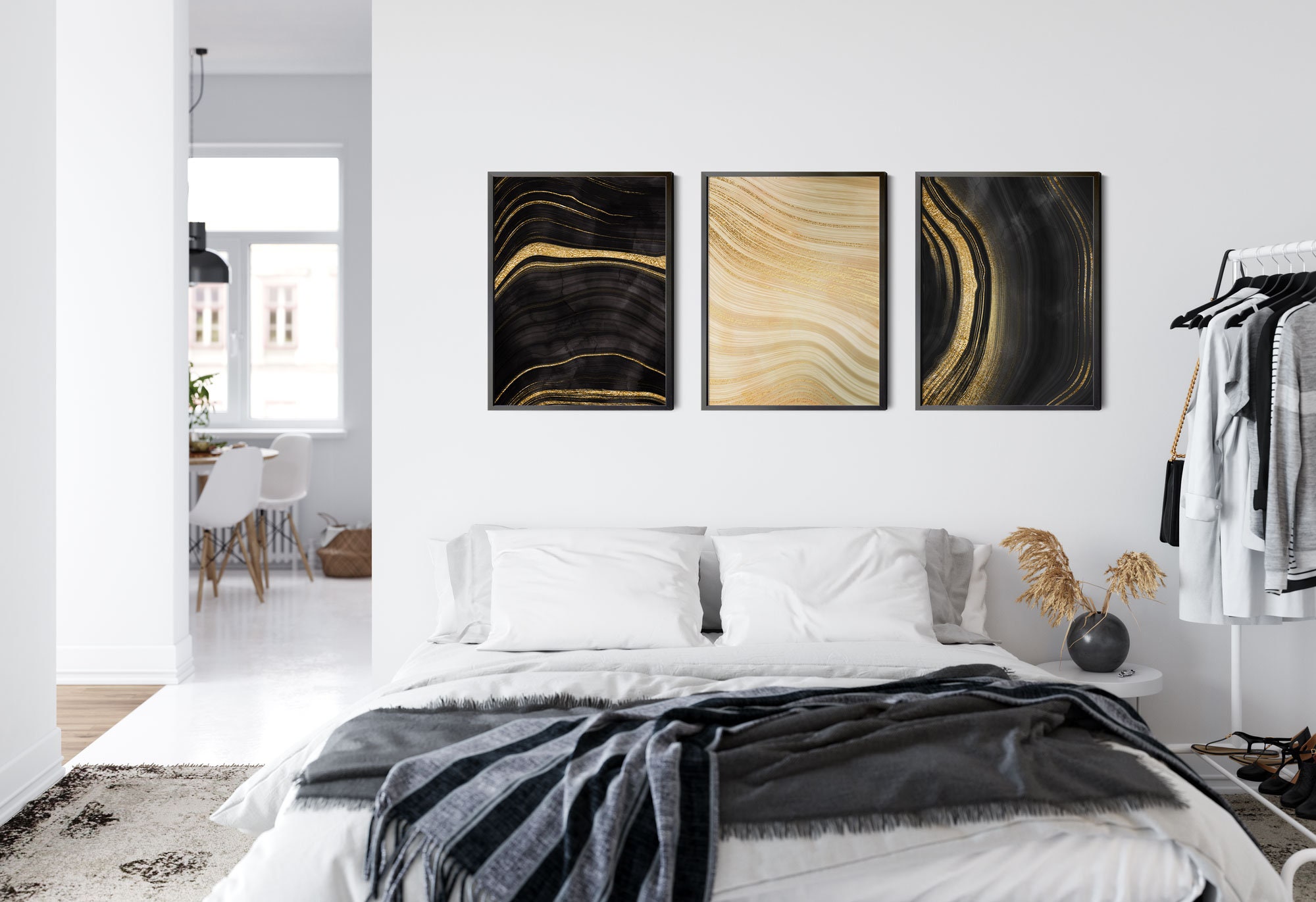 Black and Gold Wall Art Set of 3 Marble Wall Art Set of 3 Etsy