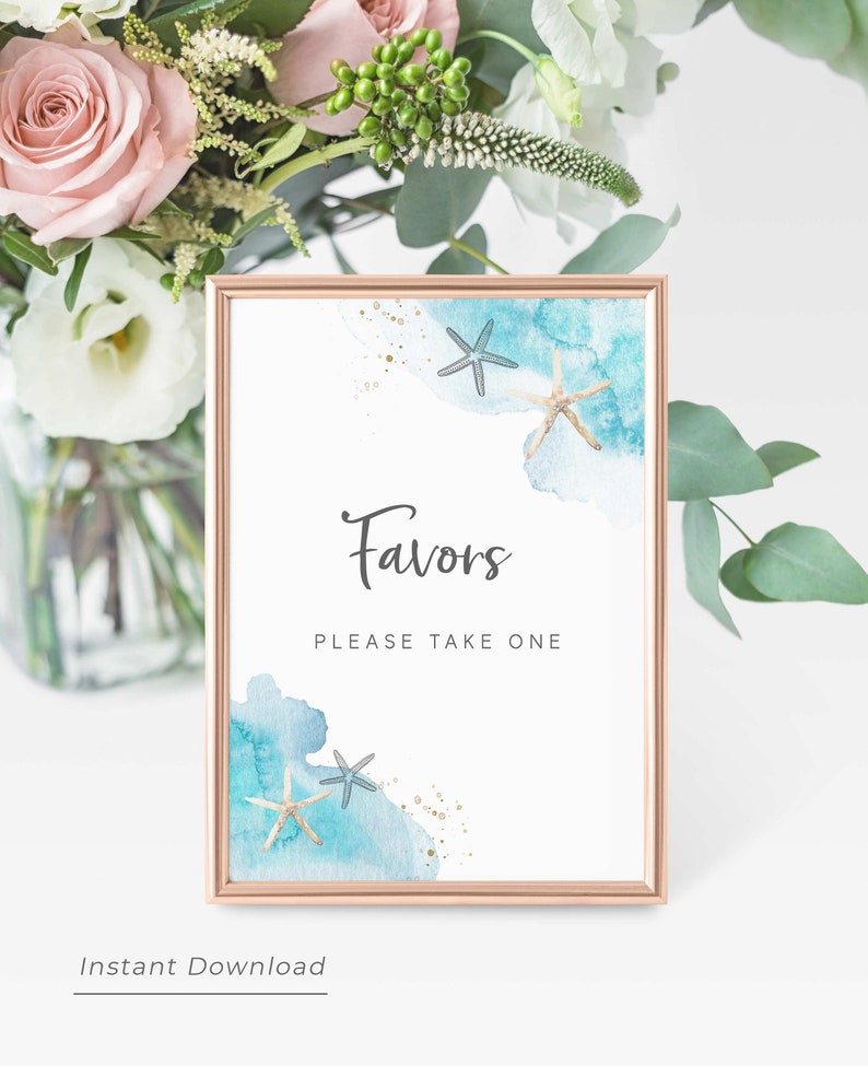 Beach Wedding Favors Sign, Take a Favor Sign, Beach Bridal Shower Decorations, Sea Ocean Wedding Table Signs, Favor Table Sign, B10 image 1