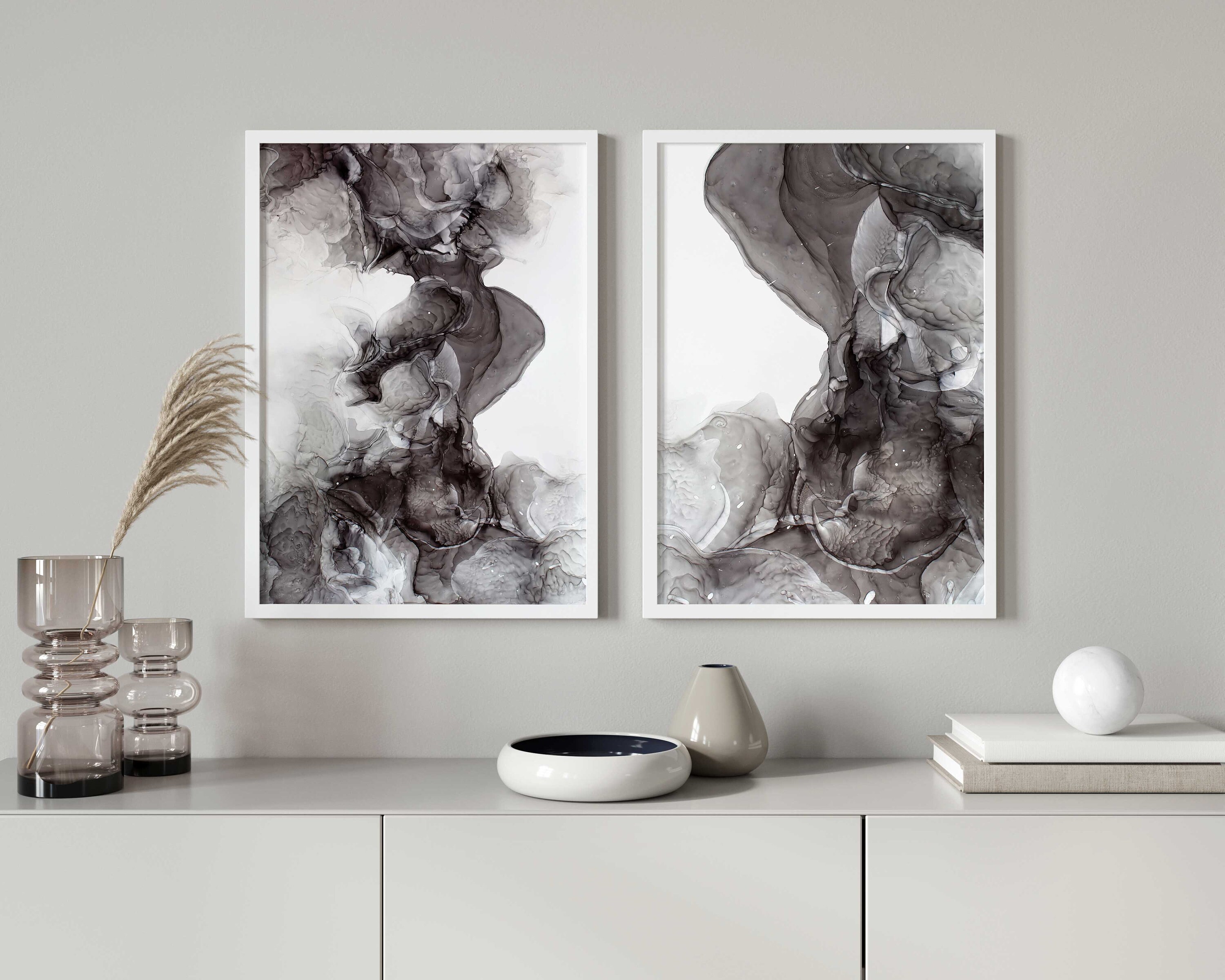 Abstract Gray Wall Art Set of 2 Modern Gray Wall Art Set - Etsy