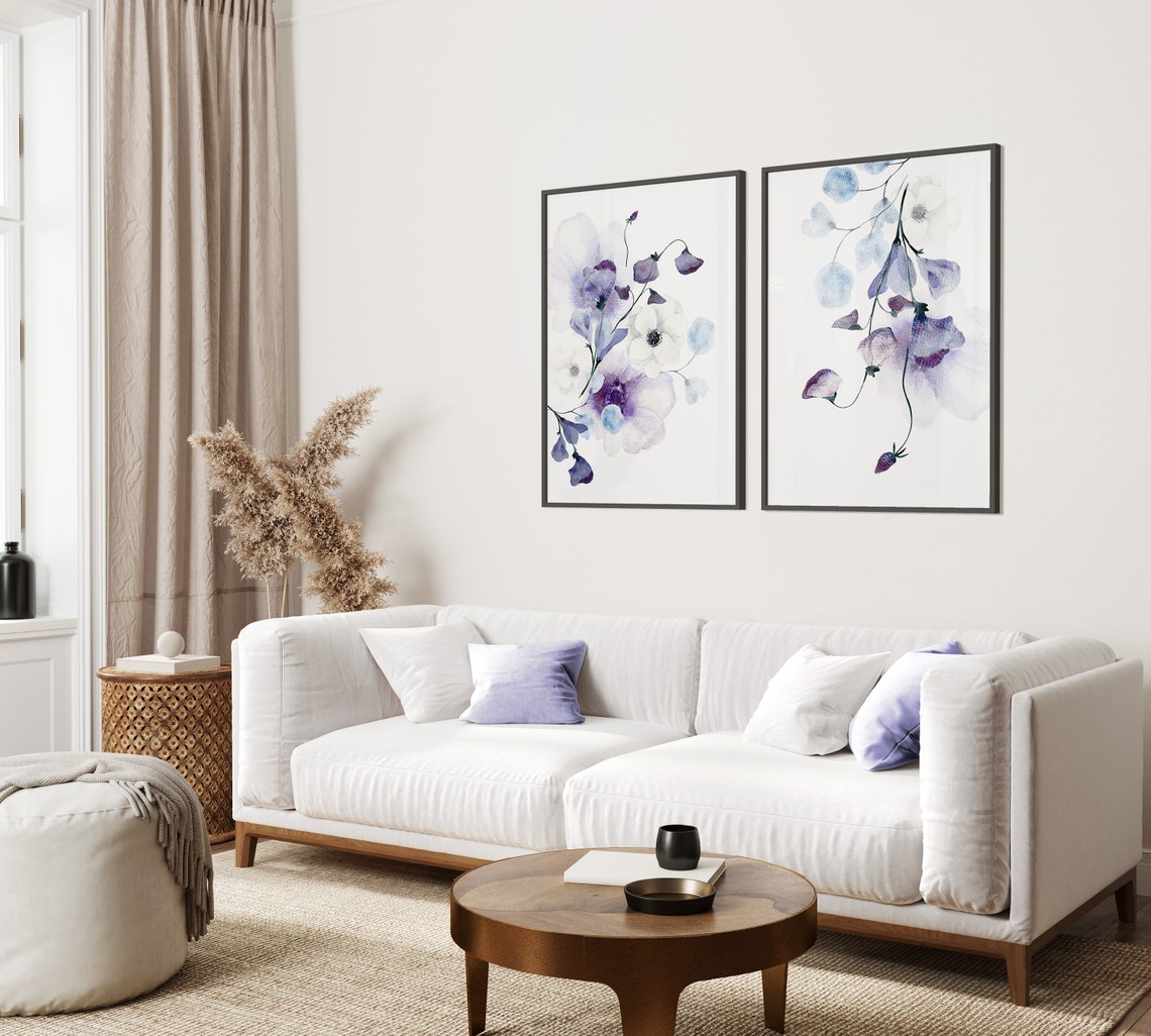 Purple Floral Wall Art Set of 2 Lilac Wall Art Lavender Etsy