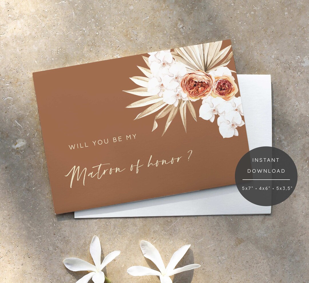 Boho Matron of Honor Proposal Card Printable, Burnt Orange, Terracotta ...