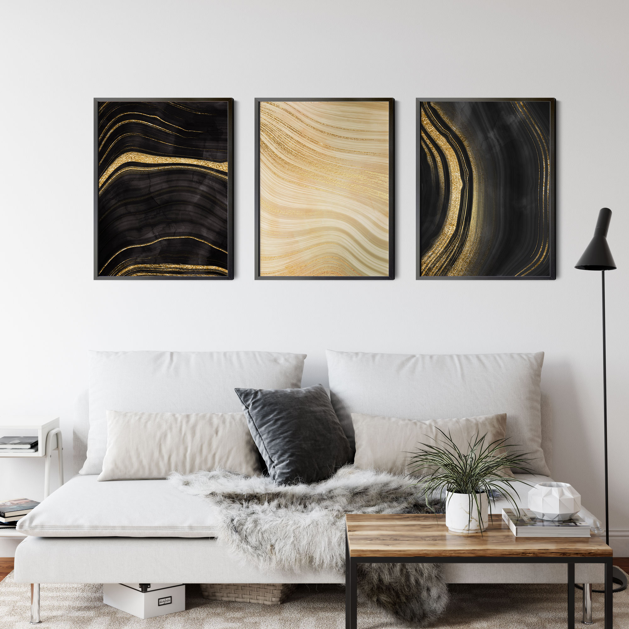 Black and Gold Wall Art Set of 3 Marble Wall Art Set of 3 Etsy