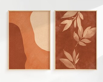 Burnt Orange Wall Art Set of 2,  Terracotta Wall Art, Mid Century Modern Art Set of 2, Burnt Orange Print Set, Terracotta Prints, Digital