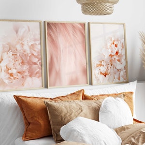 Blush Pink Wall Art Set of 3, Pink Floral Wall Art Set of 3, Peony Wall ...