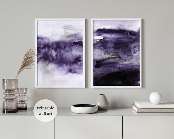 Abstract Purple Wall Art Set of 2, Purple Wall Art Prints, Modern Purple Wall Art Printable, Abstract Purple Prints, Abstract Watercolor Art