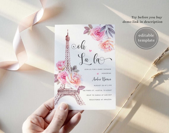 Paris Baby Shower Invitaiton, Eiffel Tower, Oh La La, Paris Baby Shower Template, Paris Baby Shower Printable, Paris Theme Baby Shower P3