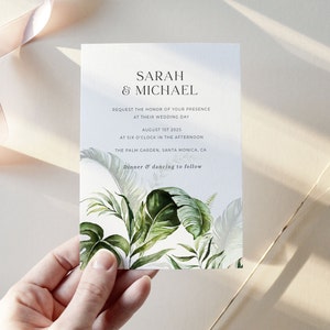 Tropical Wedding Invitation Template, Greenery Wedding Invitation Suite, Editable Palm Wedding Invitation Download, Beach Wedding image 2