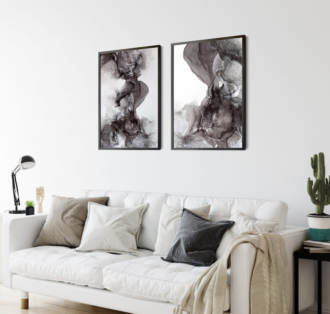 Abstract Gray Wall Art Set of 2 Modern Gray Wall Art Set - Etsy