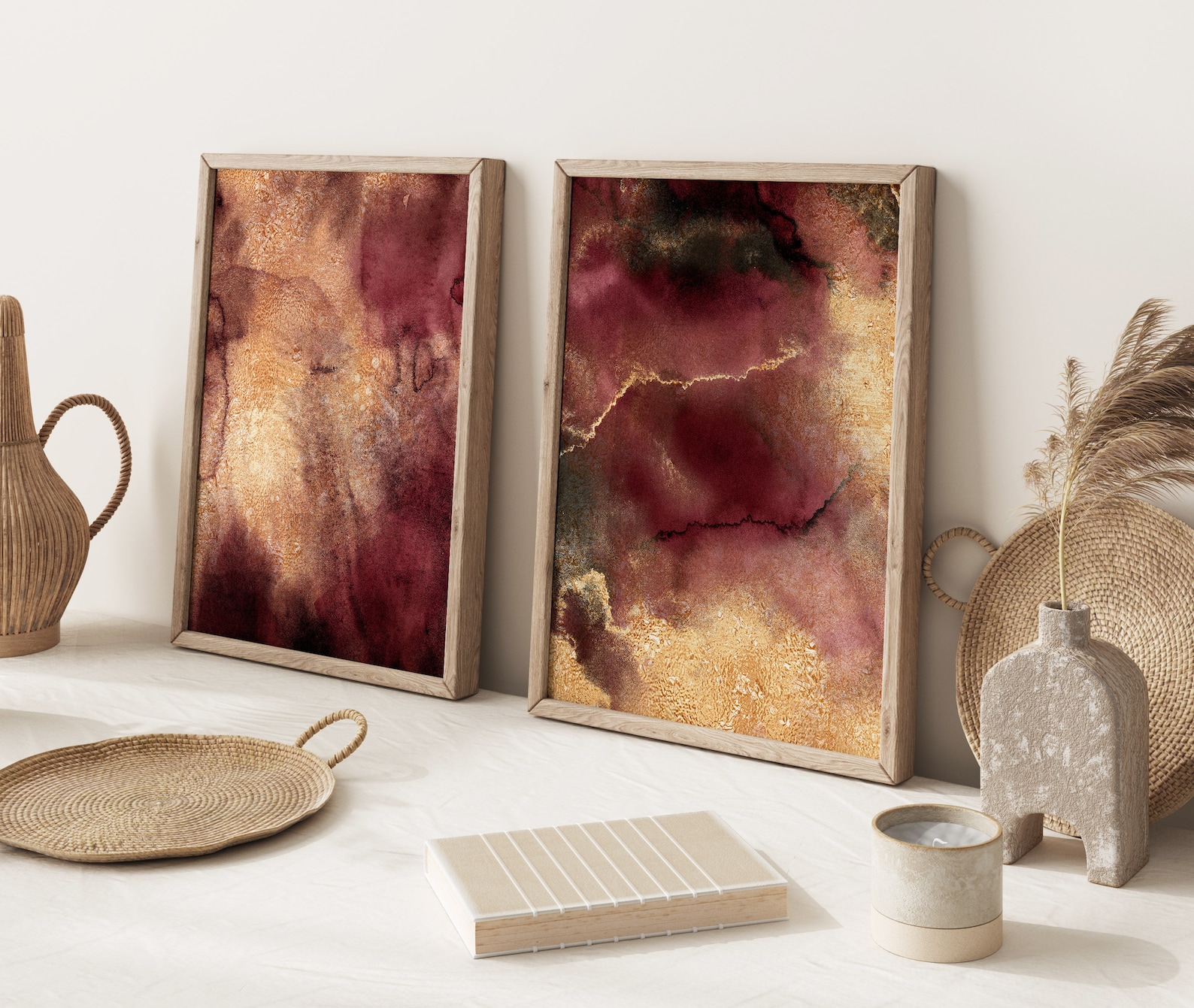 Burgundy Wall Art Set of 2 Burgundy Gold Wall Art Printable Etsy