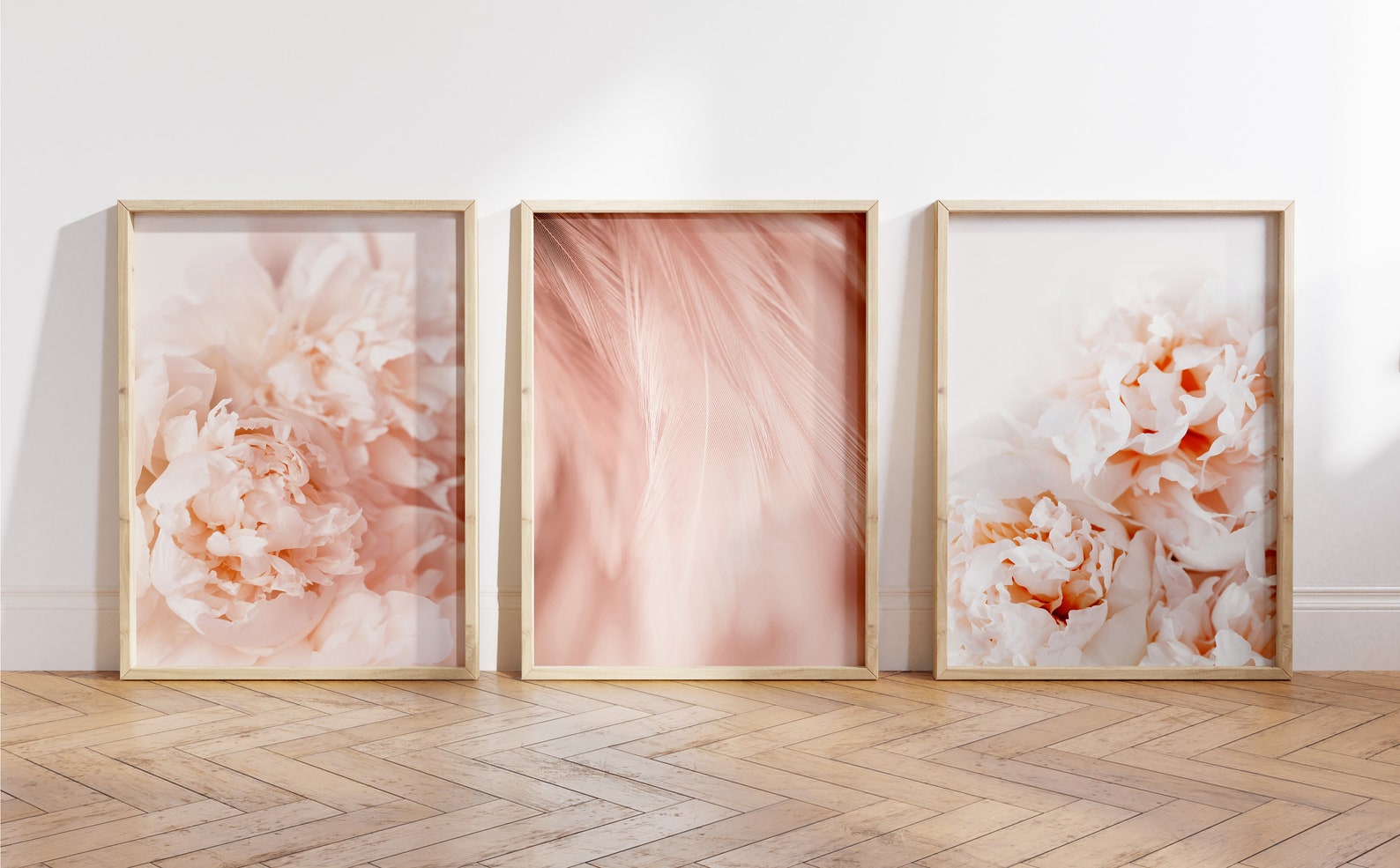 Blush Pink Wall Art Set of 3, Pink Floral Wall Art Set of 3, Peony Wall ...