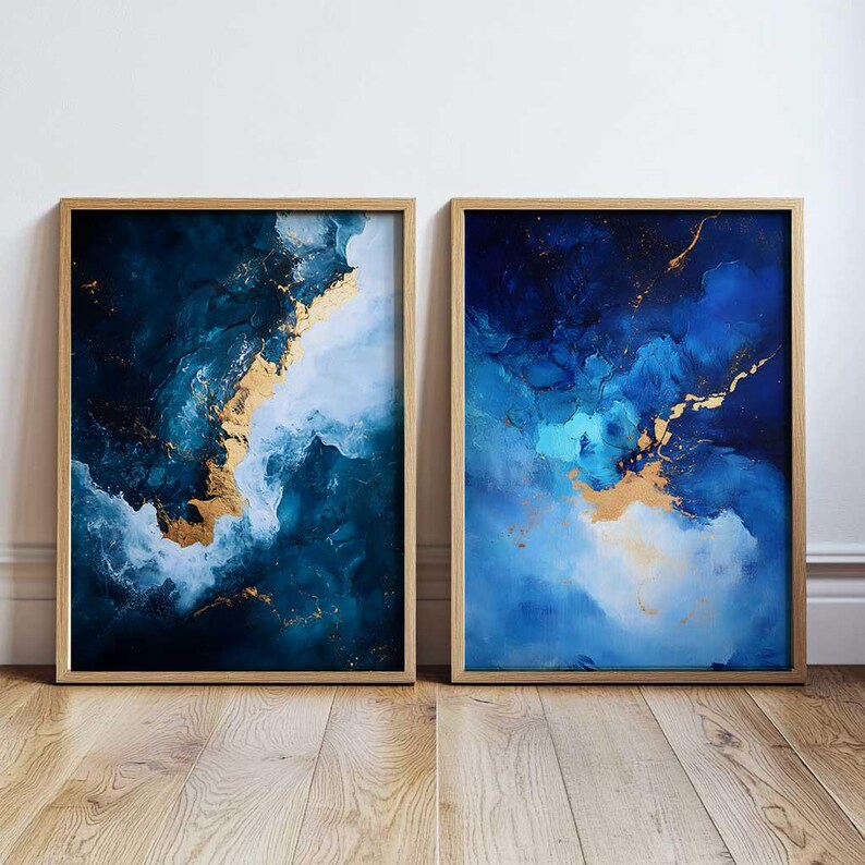 Navy Gold Wall Art, Blue Gold Prints, Abstract Blue Wall Art, Navy Art