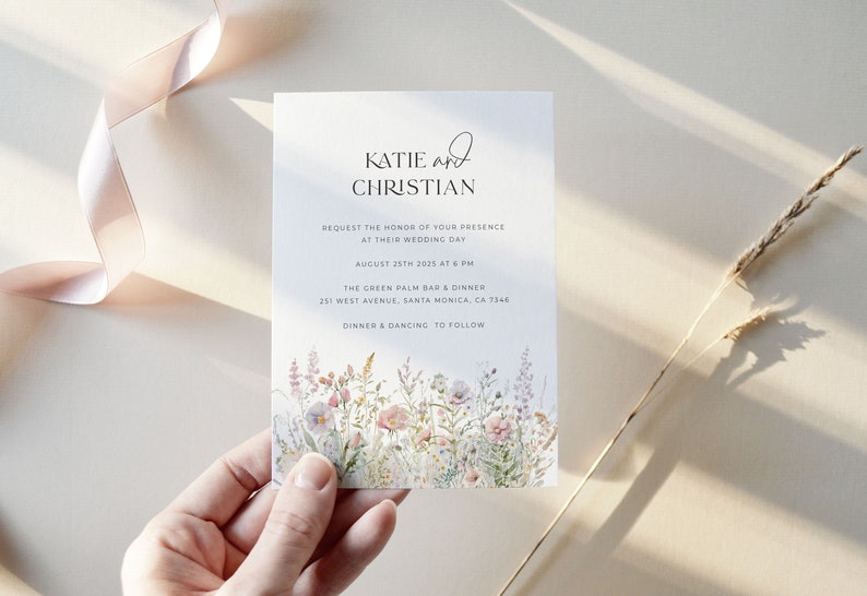 Garden Wedding Invitation Suite, Wildflower Wedding Invitation Template, Wild Flowers Wedding Invitation Download, Rustic Floral Wedding image 3