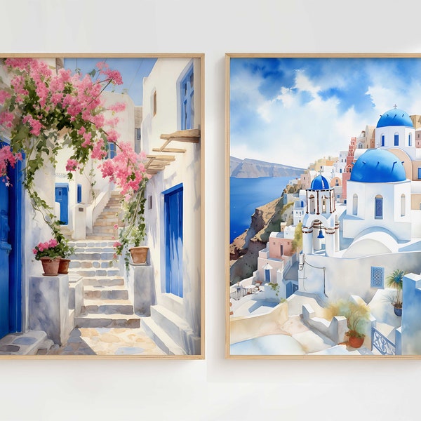 Greece Wall Art Print, Santorini Wall Art, Mediterranean Wall Art Print, Greek Print, Santorini Digital Art, Mediterranean Decor