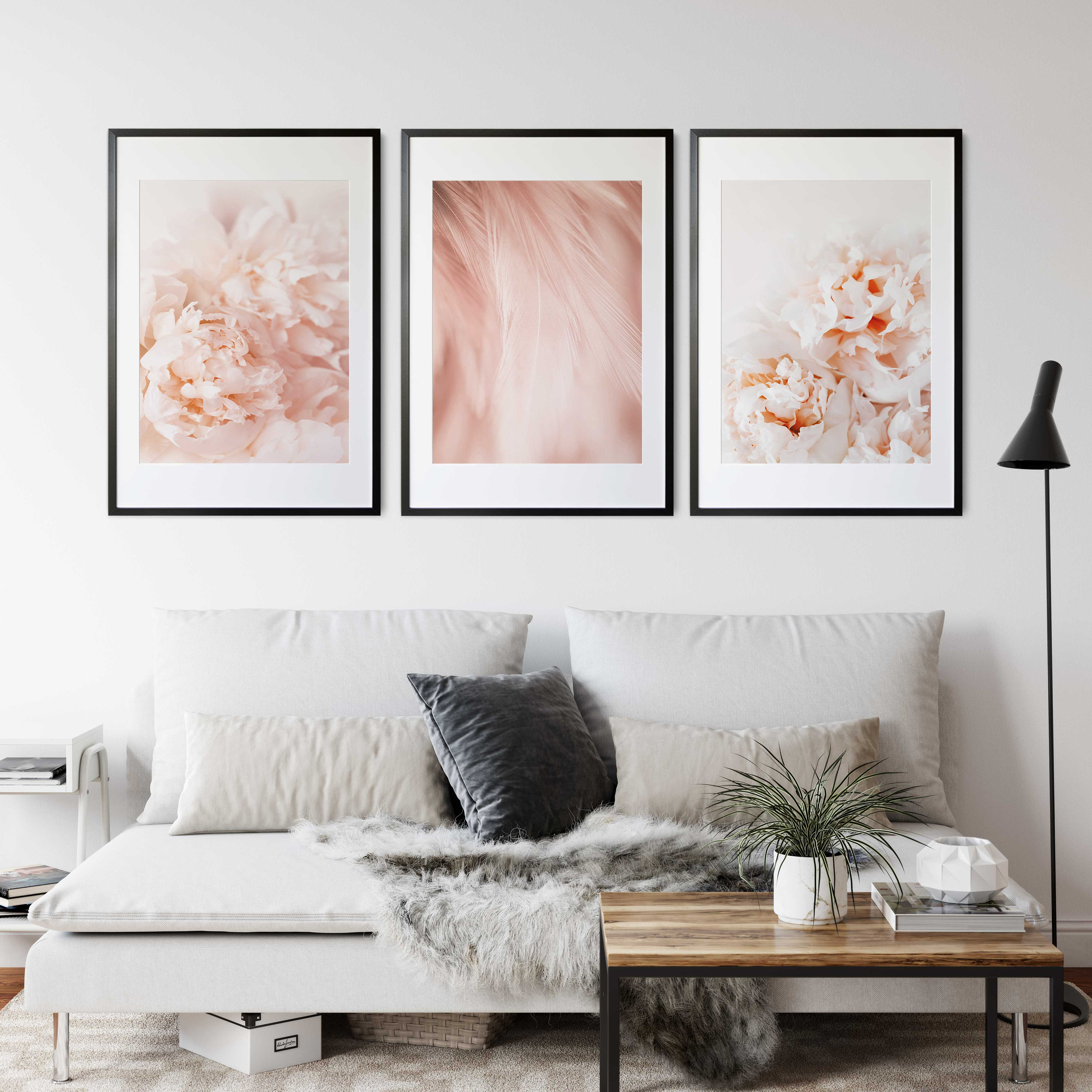 Blush Pink Wall Art Set of 3, Pink Floral Wall Art Set of 3, Peony Wall ...