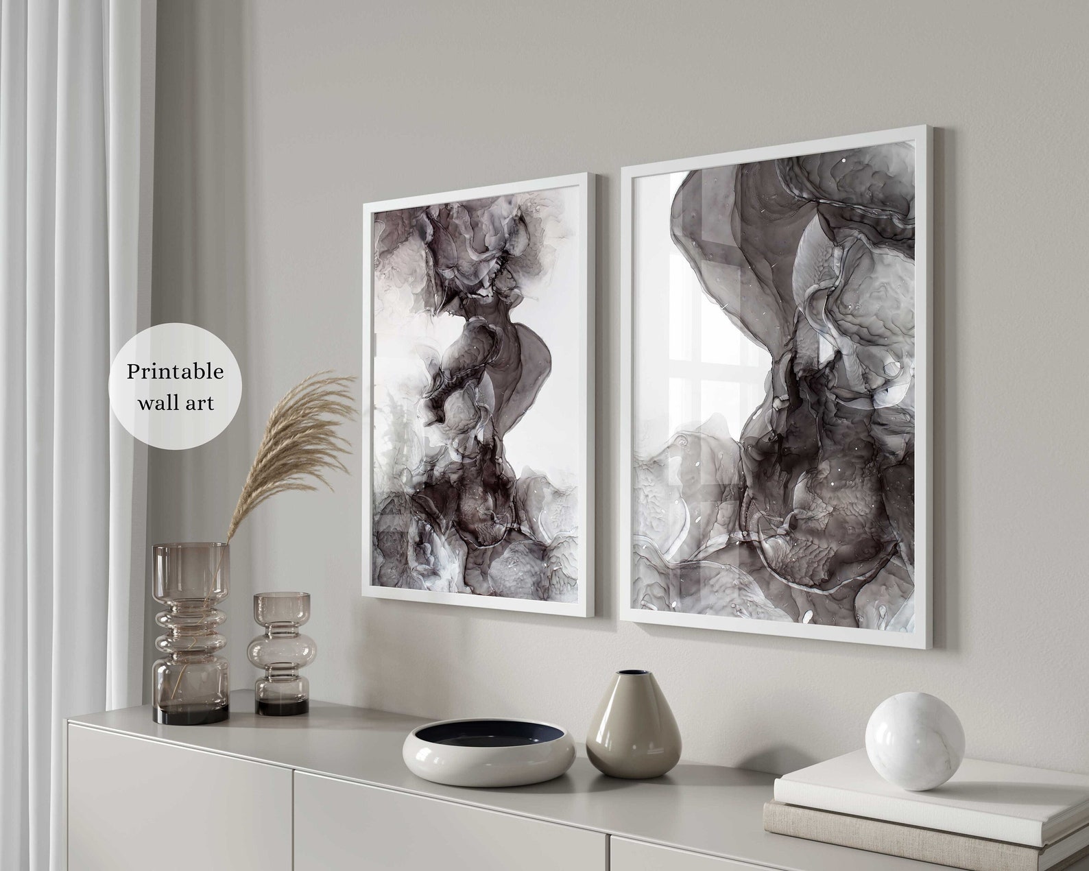 Abstract Gray Wall Art Set of 2 Modern Gray Wall Art Set Etsy