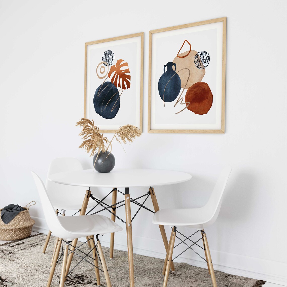 Blue Orange Wall Art Set of 2 Mid Century Wall Art Set of 2 Etsy