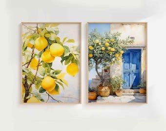 Mediterranean Wall Art Set, Lemon Wall Art, Greece Wall Art, Mediterranean Prints, Italian Art, Mediterranean Decor, Italy Wall Art