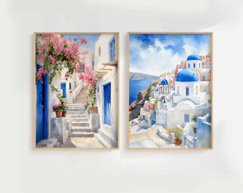 Greece Wall Art Print, Santorini Wall Art, Mediterranean Wall Art Print, Greek Print, Santorini Digital Art, Mediterranean Decor