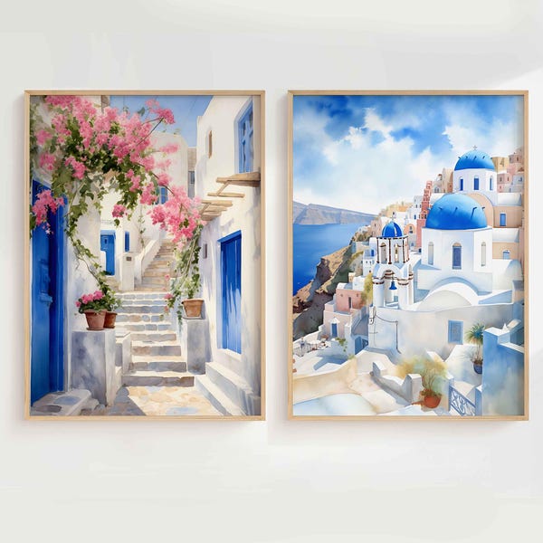 Greece Wall Art Print, Santorini Wall Art, Mediterranean Wall Art Print, Greek Print, Santorini Digital Art, Mediterranean Decor