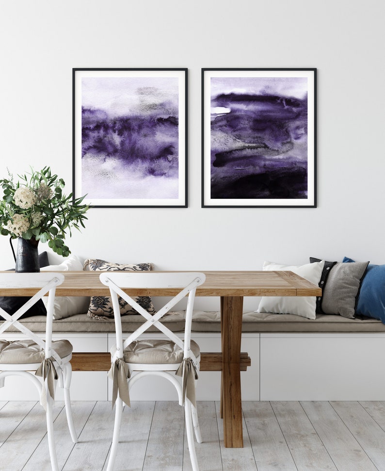 Abstract Purple Wall Art Set of 2 Purple Wall Art Prints Etsy