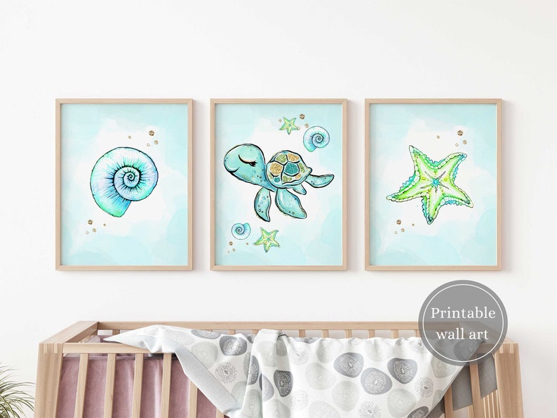 Ocean Nursery Wall Art Set of 3 Under the Sea Nursery Prints Etsy