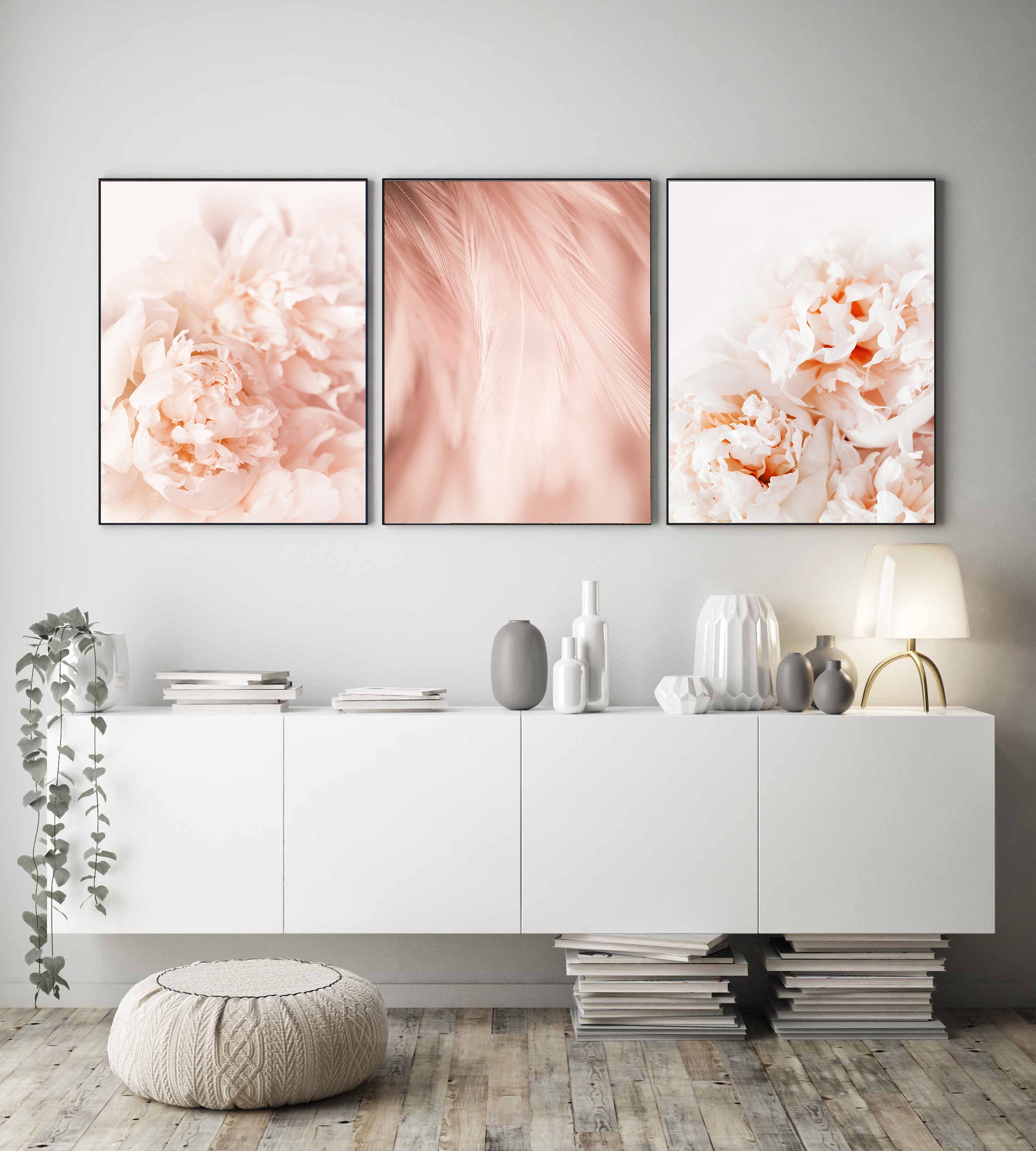 Blush Pink Wall Art Set of 3 Pink Floral Wall Art Set of 3 Etsy
