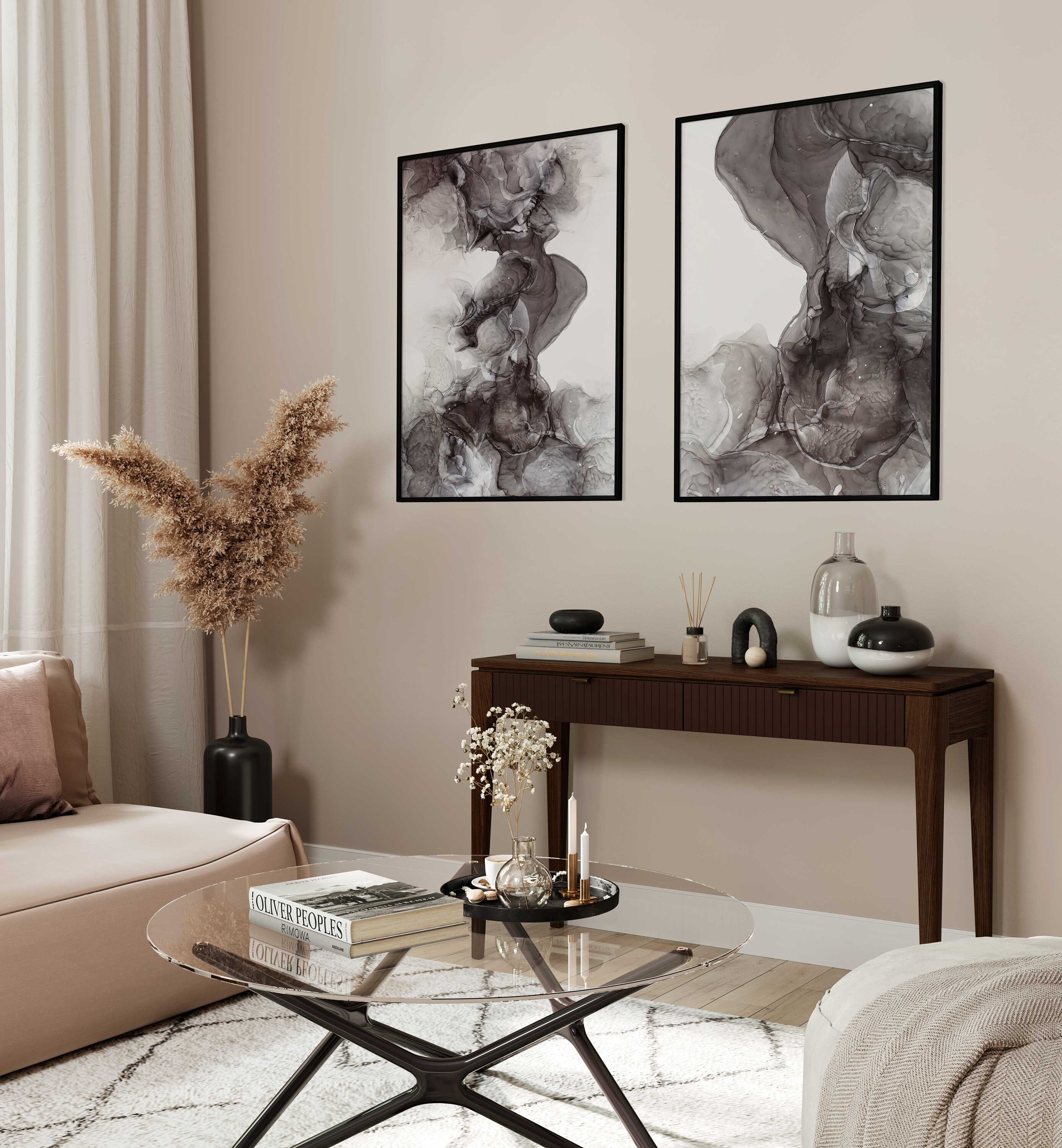 Abstract Gray Wall Art Set of 2 Modern Gray Wall Art Set Etsy