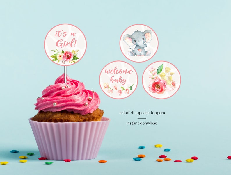 Elephant Cupcake Toppers Girl Elephant Cupcake Toppers Etsy