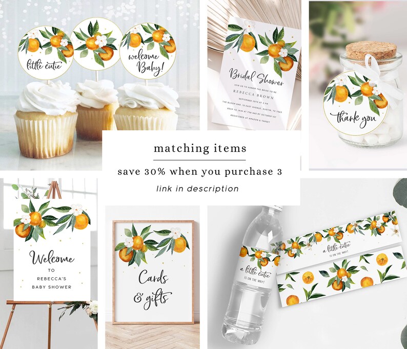 Cutie Baby Shower Invitation Template, Orange Baby Shower Invitation Digital Download, Clementine Citrus Baby Shower Template, O1 image 4