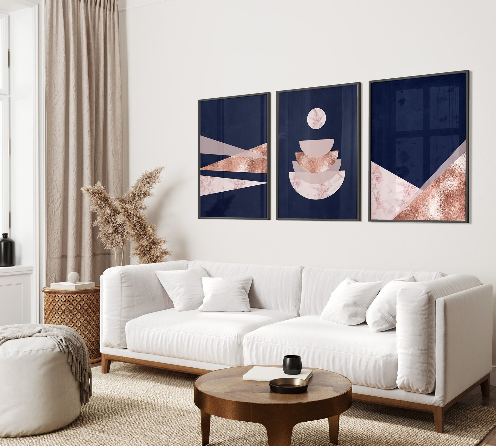 Navy Rose Gold Wall Art Set of 3 Blue Pink Wall Art Rose Etsy Australia