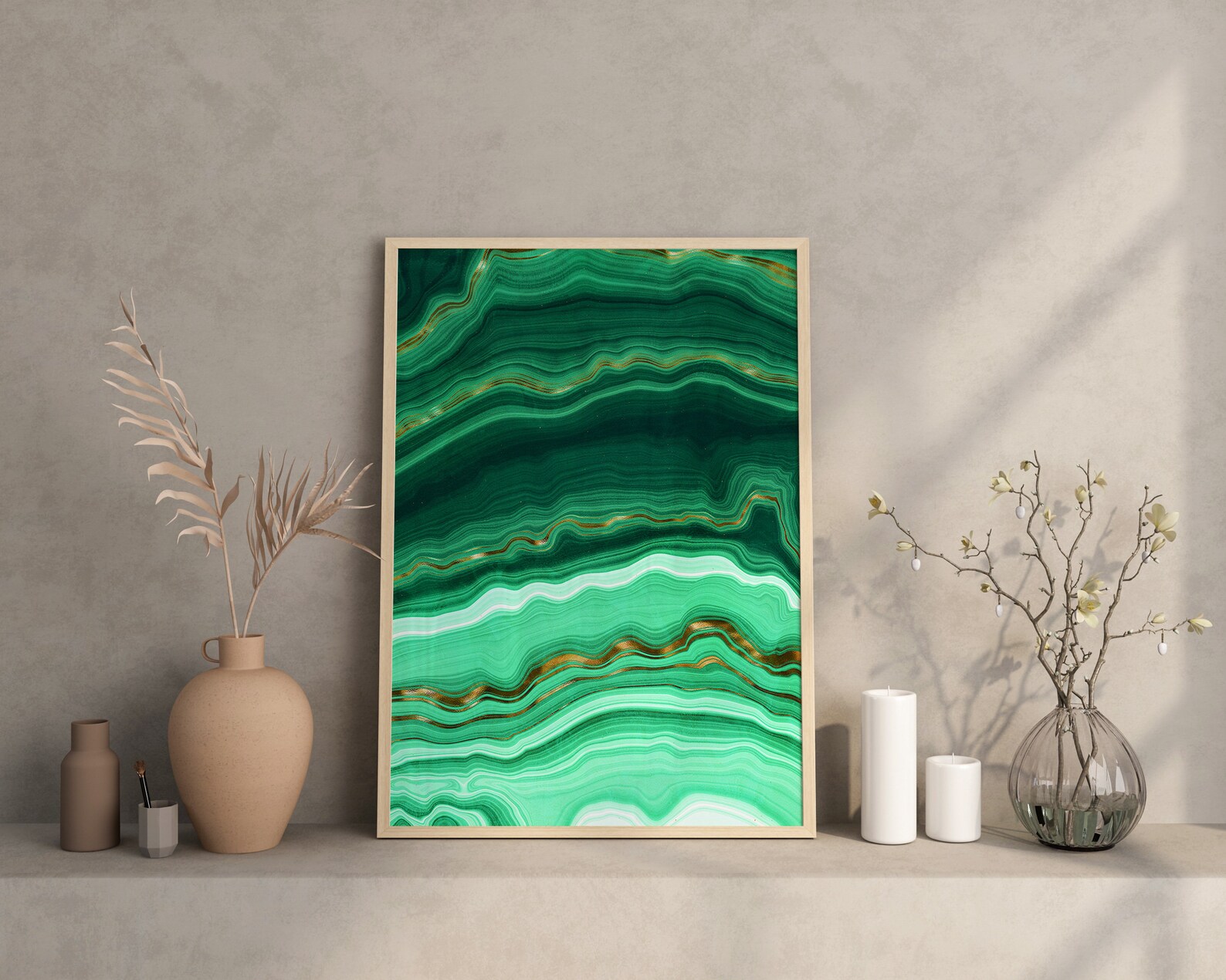 Emerald Green Wall Art Marble Wall Art Set Modern Green Wall Etsy