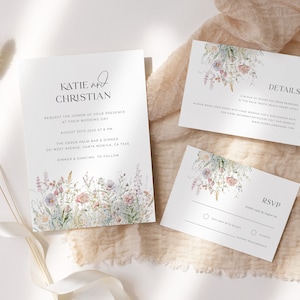 Garden Wedding Invitation Suite, Wildflower Wedding Invitation Template, Wild Flowers Wedding Invitation Download, Rustic Floral Wedding image 2