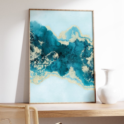 Teal Wall Art Set of 3 Turquoise Wall Art Aqua Blue Green Etsy