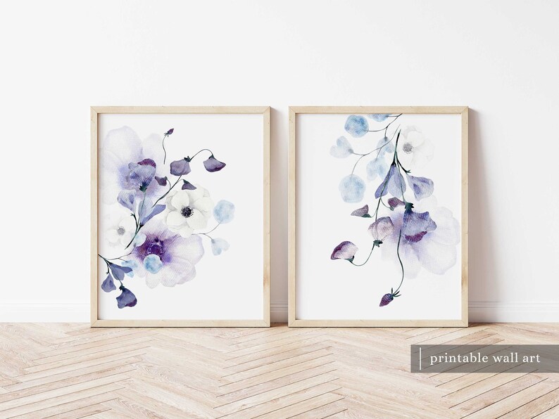 Purple Floral Wall Art Set of 2 Lilac Wall Art Lavender Etsy