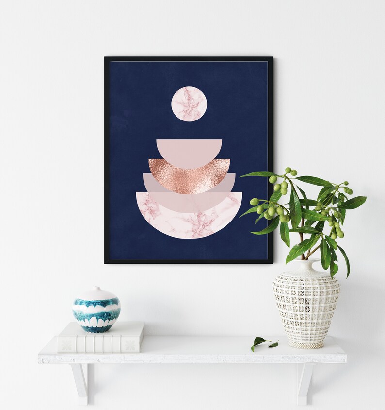 Blue Rose Gold Wall Art Printable Modern Geometric Prints Etsy