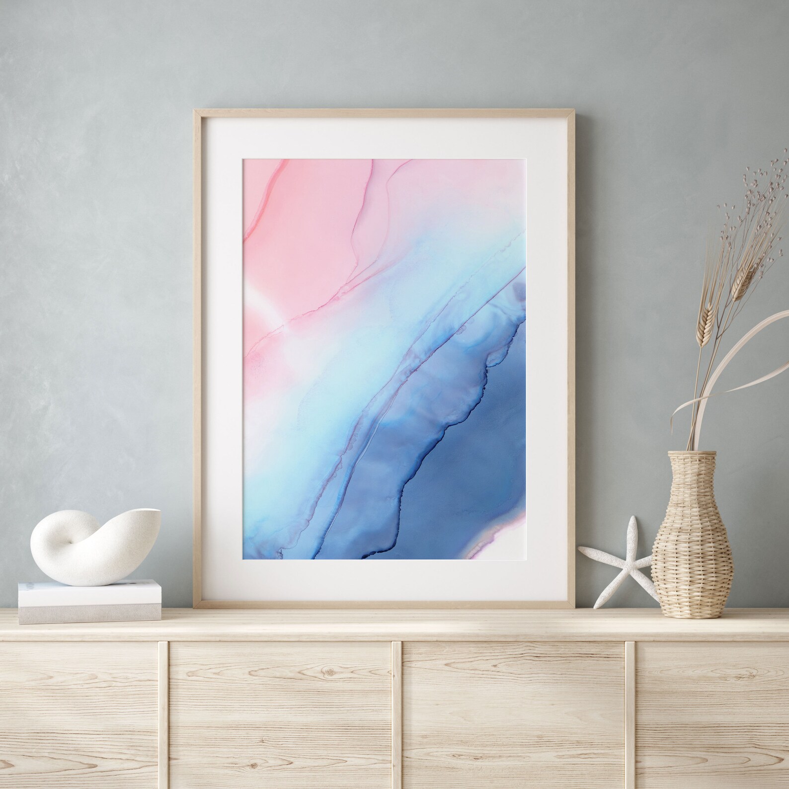 Blue and Pink Wall Art Set of 3 Modern Abstract Wall Art Set Etsy