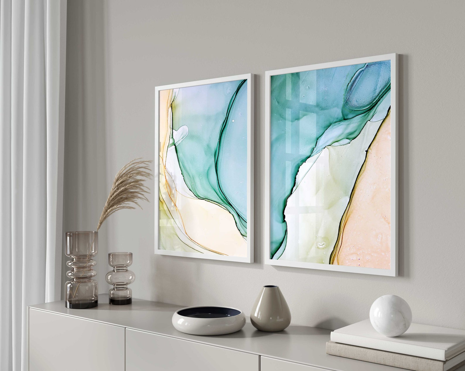 Abstract Blue Wall Art Set of 2 Modern Blue Wall Art Set Etsy