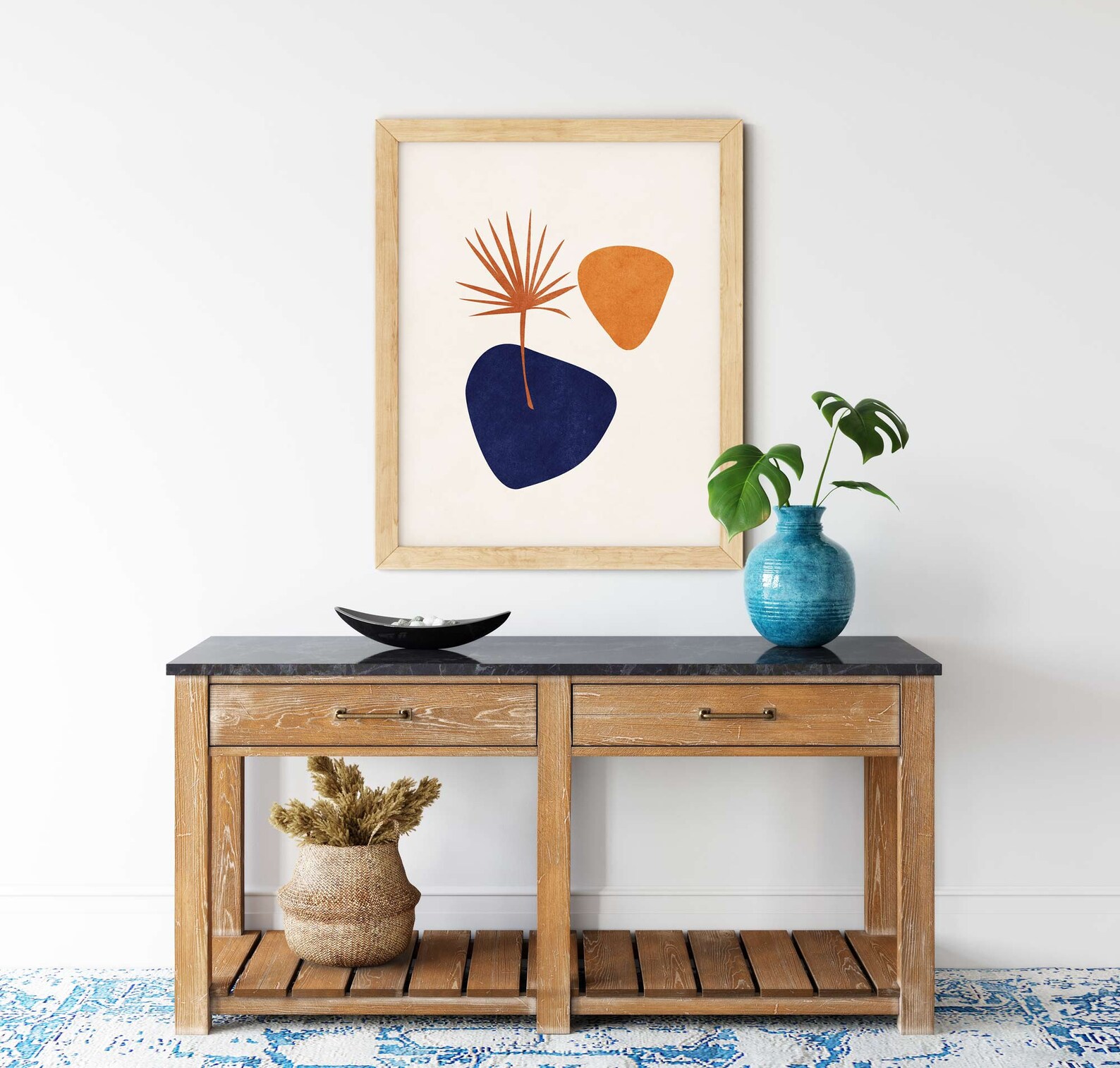 Navy Blue Orange Wall Art Mid Century Modern Print Modern Etsy Canada