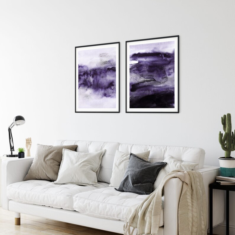 Abstract Purple Wall Art Set of 2 Purple Wall Art Prints Etsy