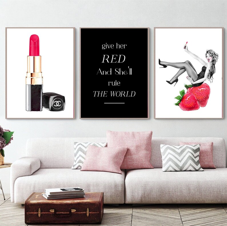Beautiful Fashion Wall Art Watercolor Lipstick bedroom office print NO GLITTER
