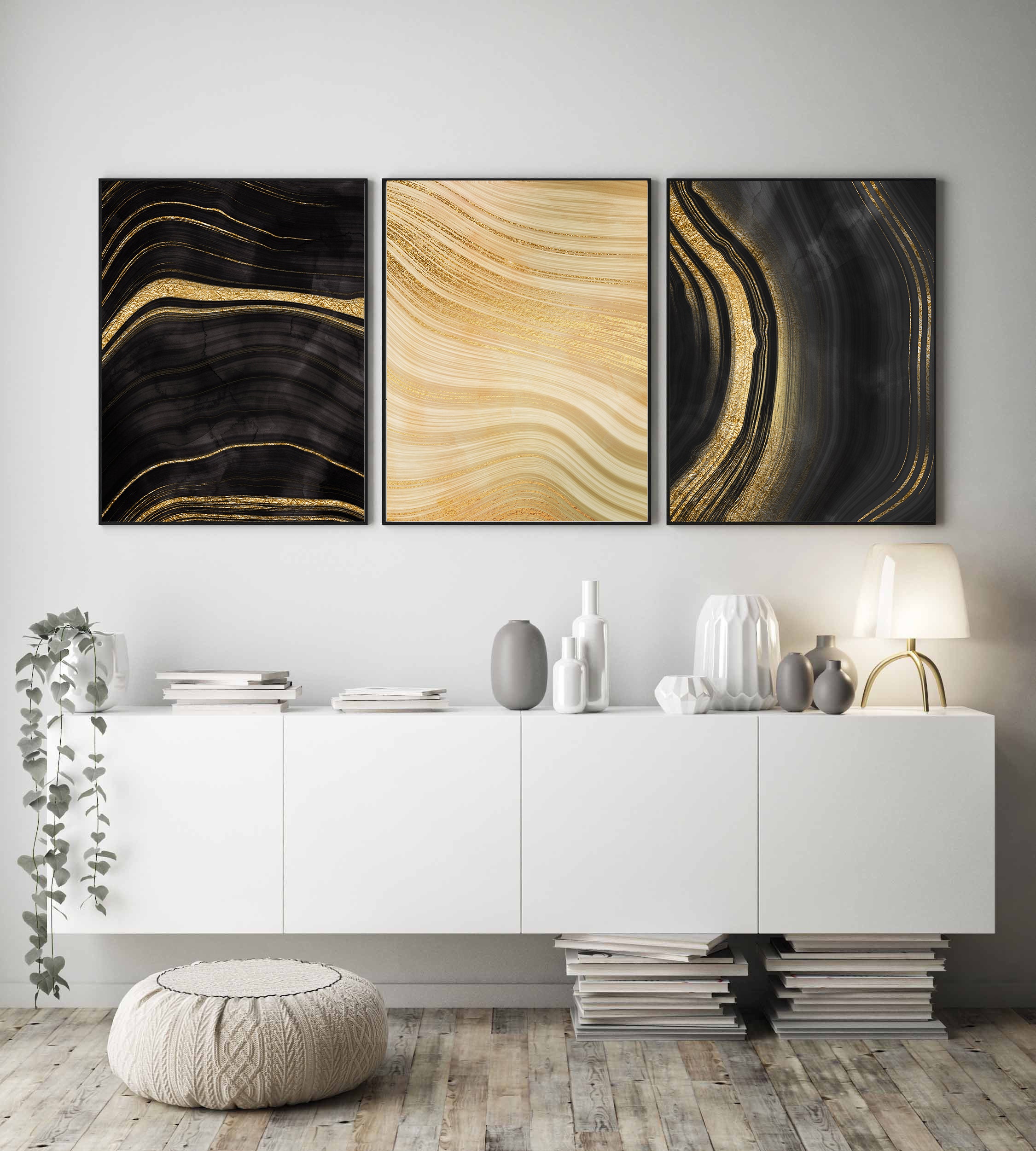 Black and Gold Wall Art Set of 3 Marble Wall Art Set of 3 Etsy