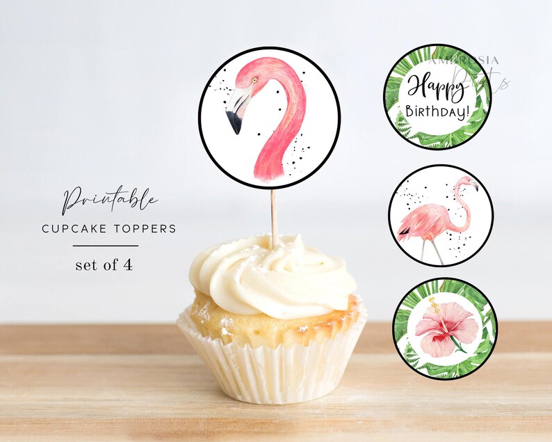 Flamingo Cupcake Toppers Printable Tropical Birthday Party | Etsy