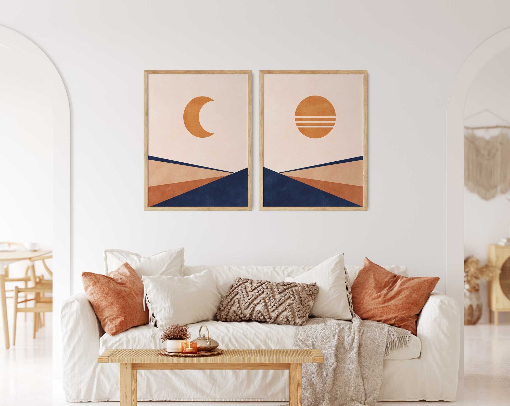 Blue Orange Wall Art Set of 2 Mid Century Wall Art Set of 2 Etsy