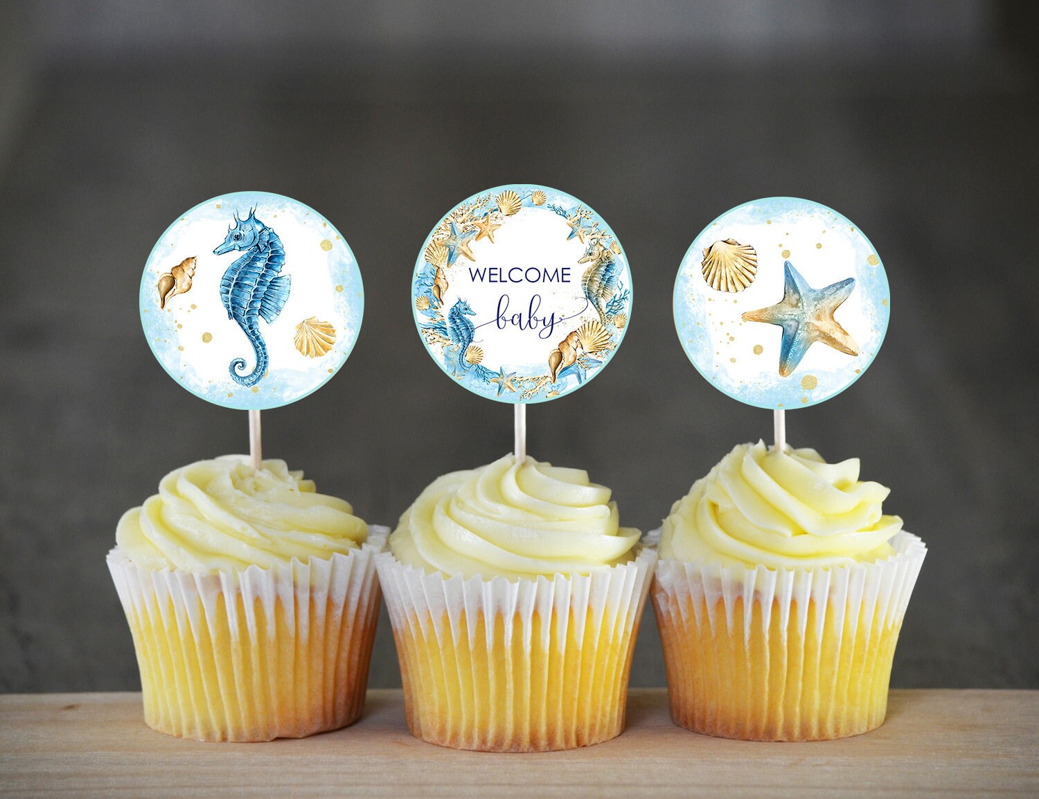 Beach Baby Shower Cupcake Toppers Printable Under The Sea Etsy