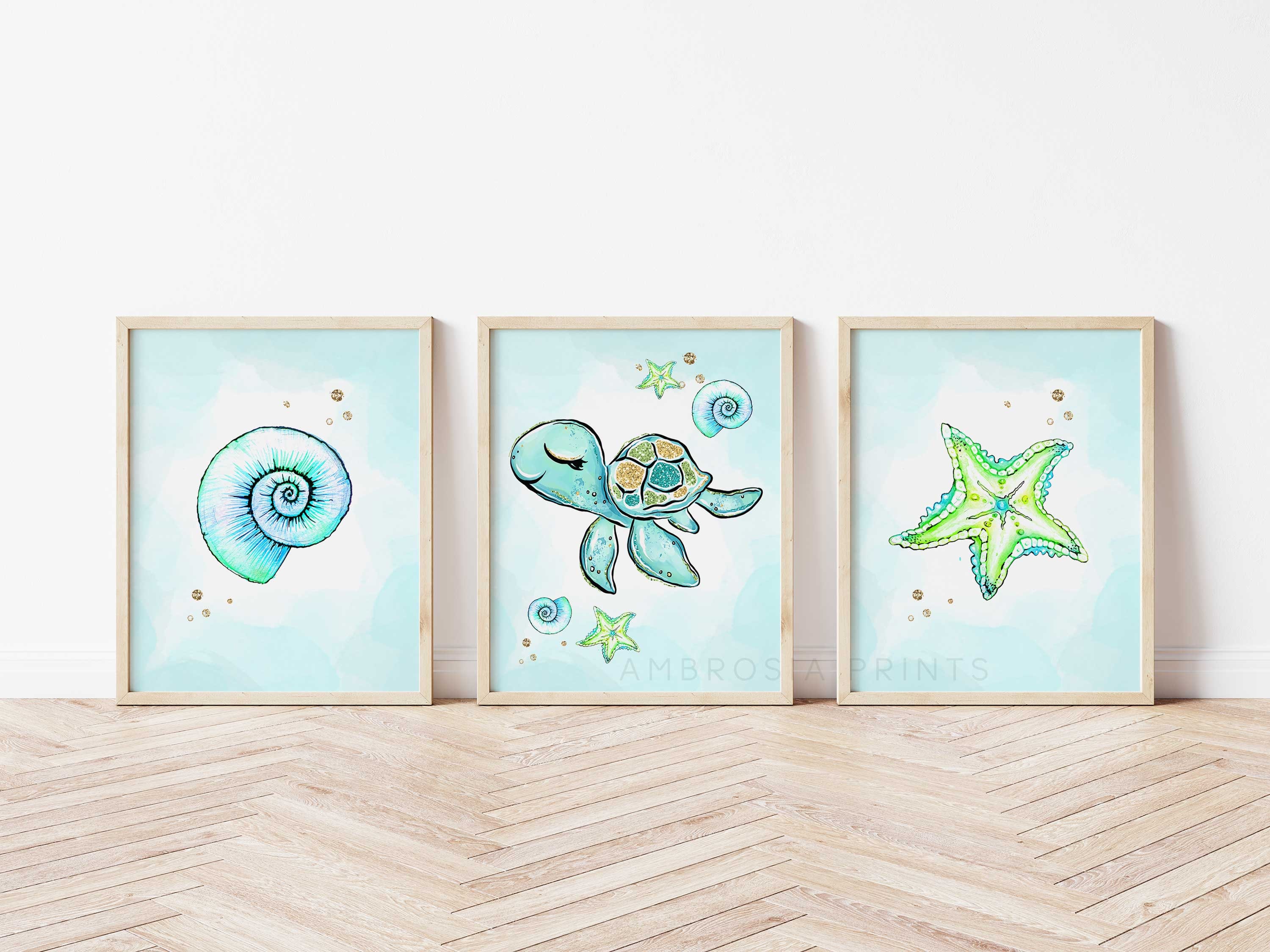 Ocean Nursery Wall Art Set of 3 Under the Sea Nursery Prints Etsy